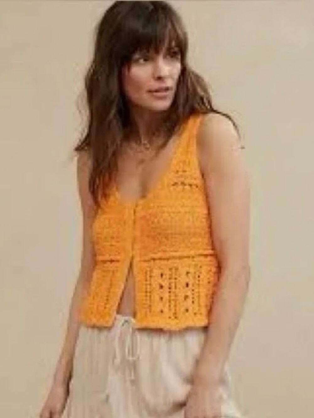 Aerie Crochet Tank Top in Bright Orange, M